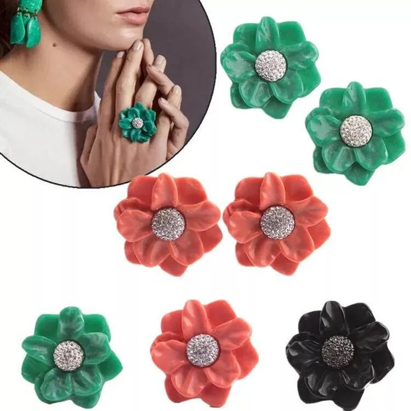 Amybaby Luxury Fashion Flower Crystal Resin Womens Beautiful Stud Earring Enamelled Glaze Jewelry For Party | Украшения и