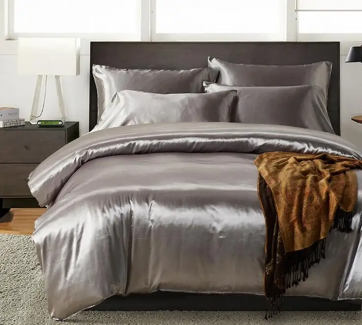 1 US Size Artificial Silk Duvet Cover Set Silk-like Quilt Cover With Pillowcases(Without Filler) Bedding Textile Collection - Цвет: 1