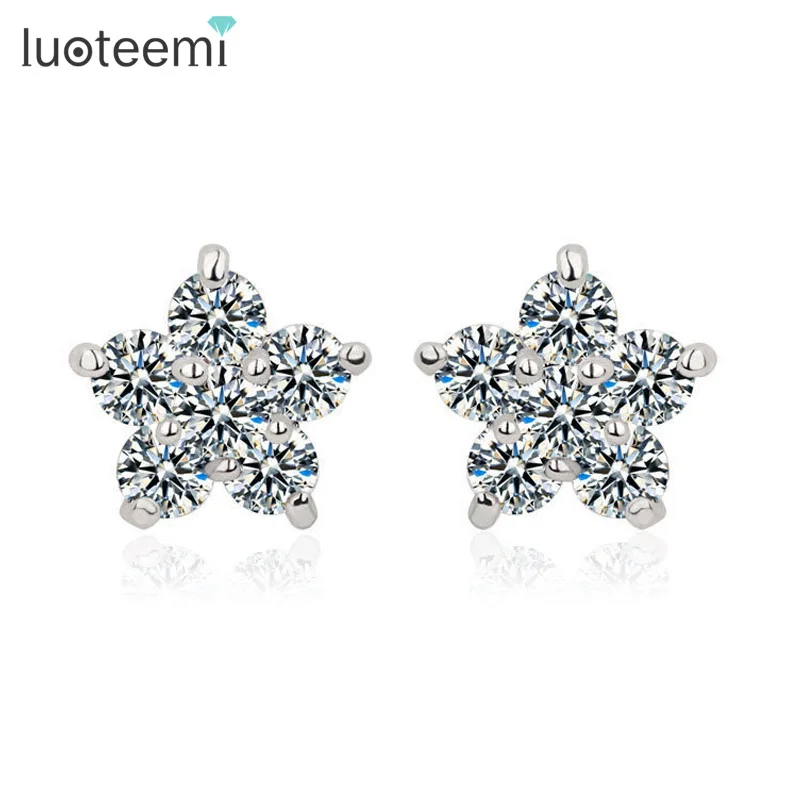 LUOTEEMI Trendy Latest Super Star Design Costum Pure Glittering Cubic Zirconia Stud Sexy Earring 2015 New Gift Lady|earrings 2015|designer