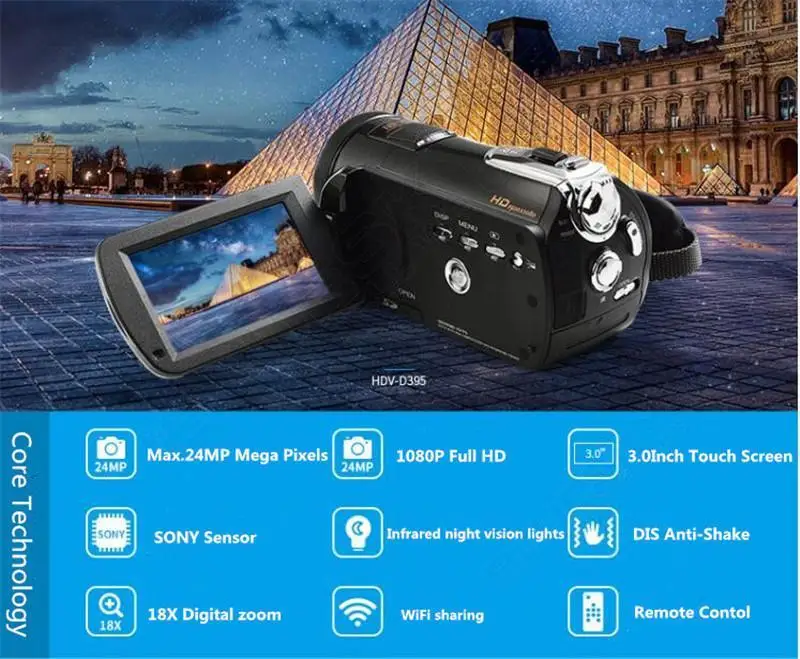 ORDRO HDV-D395 Full HD 1080 P 18X3 0 &quotсенсорный экран цифровая видеокамера + штатив фото камера