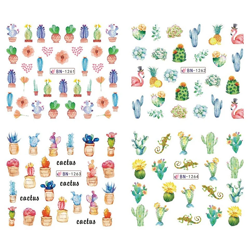 12 видов конструкций летний Нейл арт Стикеры С КАКТУСОМ и фламинго геккона с