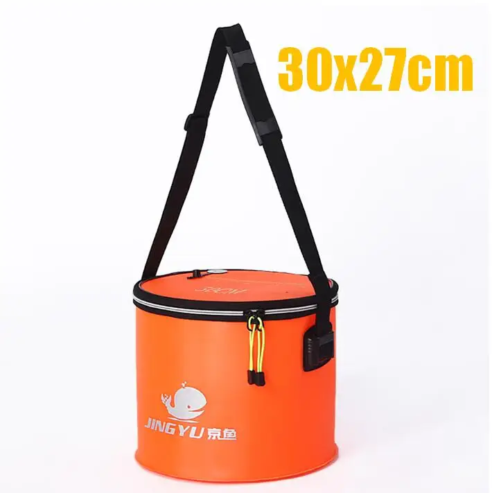 Orange 30x27cm Сверхмощное качественное складное рыболовное ведро с плечевым ремнем 3 размера легкое брезентовое ведро портативное для кемпинга рыбалки - Цвет: Orange 30x27cm