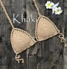 Сексуальный Топ бикини с вязанными полосками, бандажный купальник, пляжная одежда для женщин, бикини, топы, купальник, женский купальный костюм, бикини, feminino - Цвет: Khaki