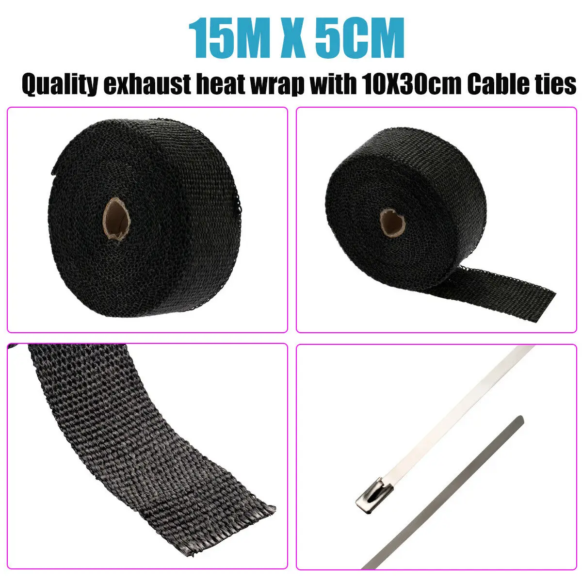Универсальная черная обмотка для выхлопных труб лента-рулон высокой температуры