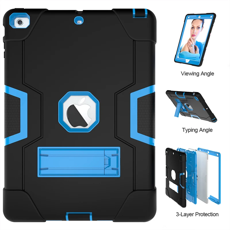 

Three Layers Protection Drop Resistance Kids Safe Silicone Case Cover with Kickstand for Apple iPad 5 Air 1 Tablet+Stylus