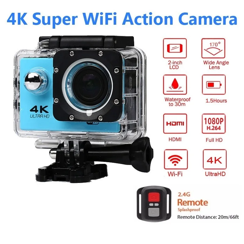 

Спортивная камера с дистанционным управлением, Wifi, 4 K/30f, 16 МП, цифровая видеокамера, 30 м, подводная камера, водонепроницаемая, камера на шлем, ELECTSHON