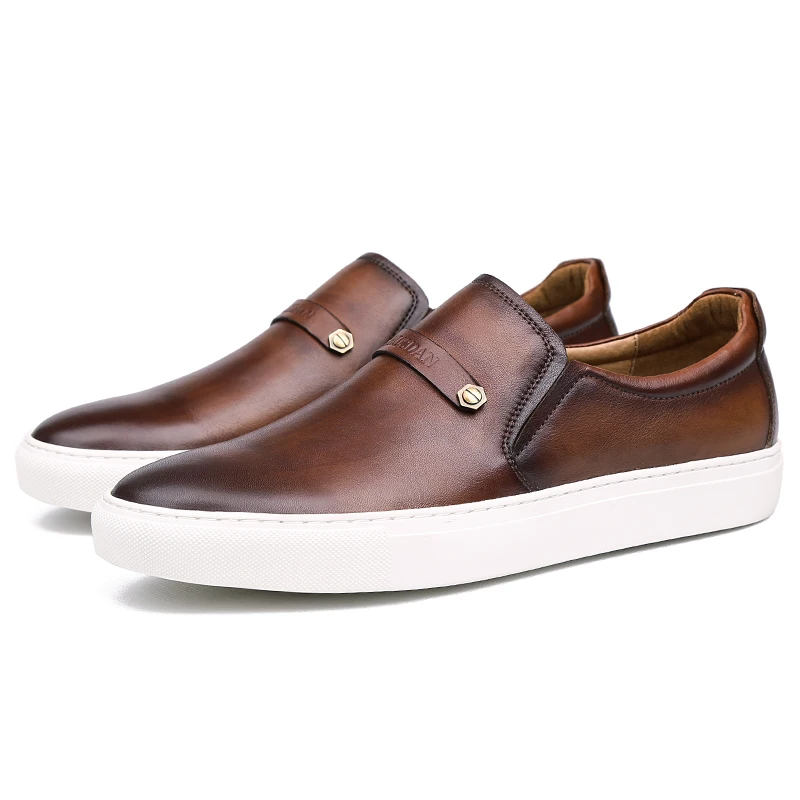 Leather Casual Shoes Fashion Genuine Handmade Sneakers Slip On Dress Men's Loafers Moccasins Zapato | Обувь