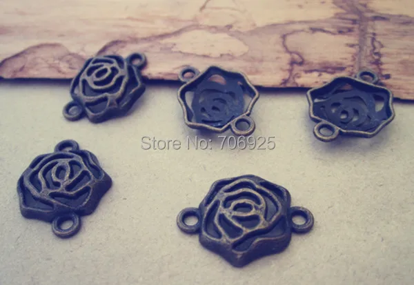 

40pcs/lot antique bronze beautiful rose connector link charm pendant 18mmx21mm