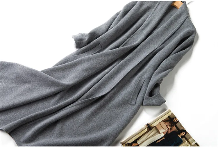 100% норковый кашемир Толстая трикотажная Женская мода длинный кардиган свитер