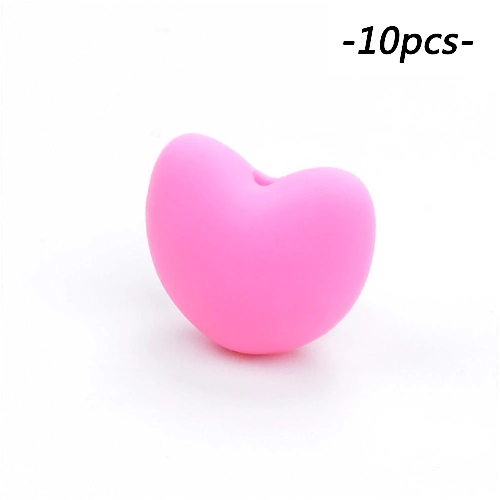 pink LOFCA, 10 шт./лот, силиконовые бусины в форме сердца, BPA,, Прорезывание Зубов, ожерелье, ювелирные изделия, свободные бусины для соски, зажим, держатель, сделай сам - Цвет: pink