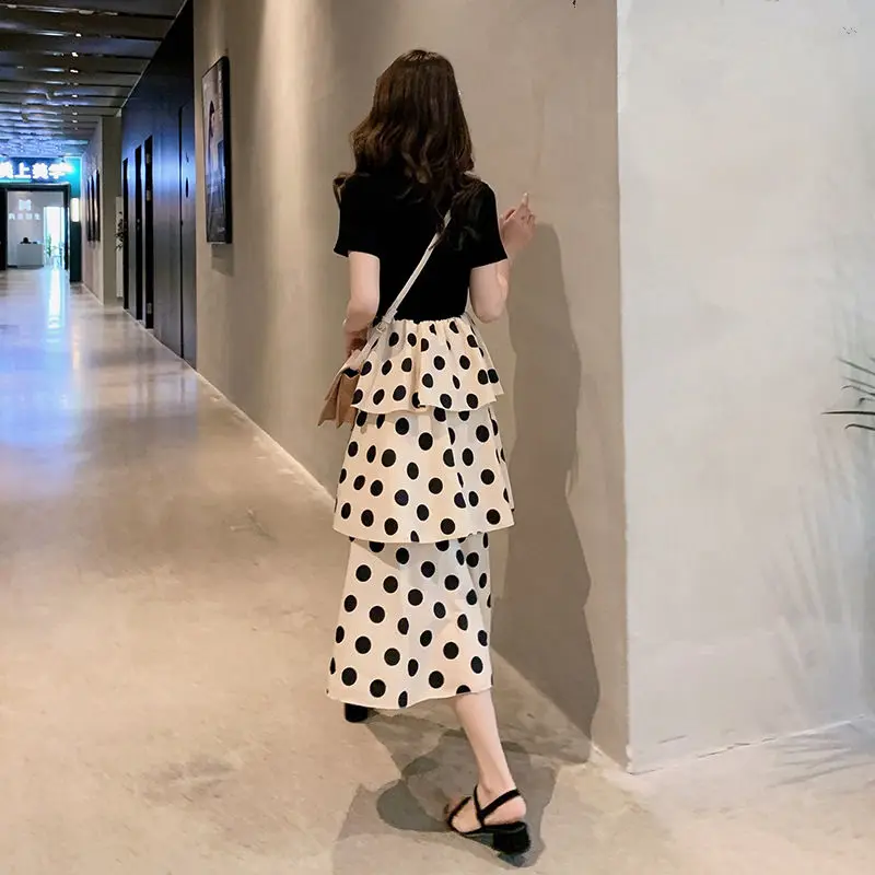 Летнее платье в горошек с вышивкой женское модное Бохо длинное коротким рукавом