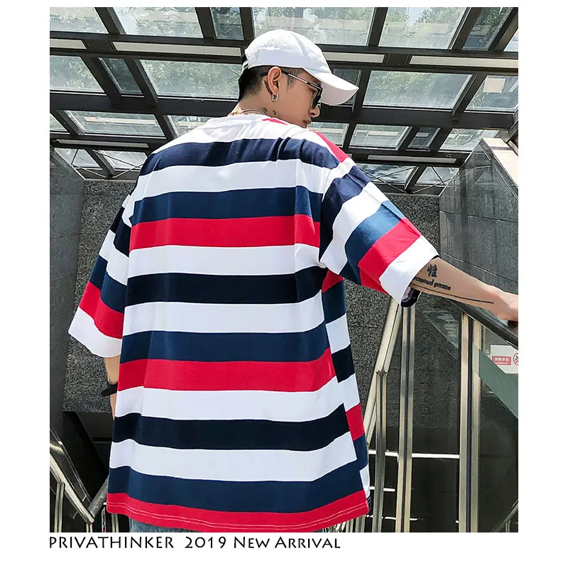 Privathinker мужские 2019 Летние повседневные футболки с круглым вырезом полосатые