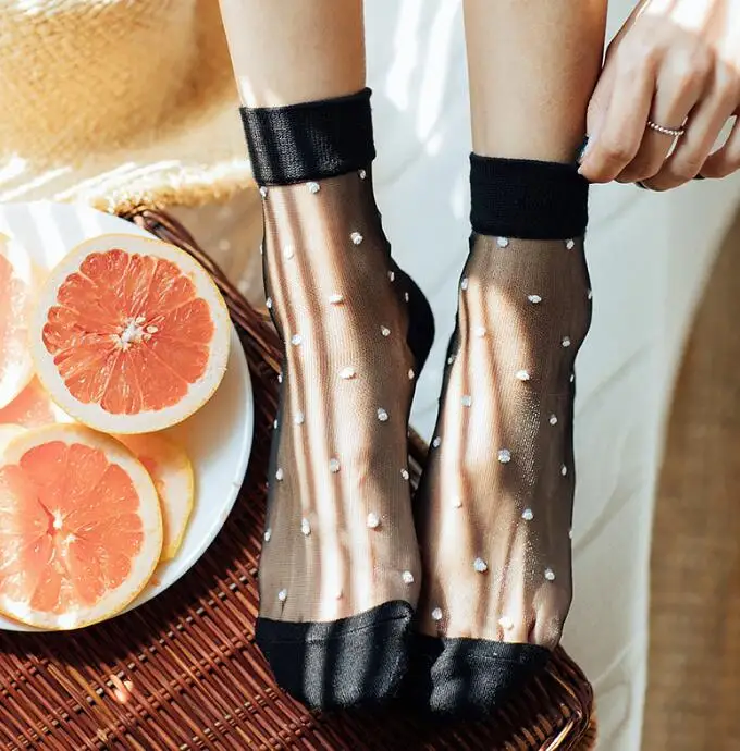 Носки женские хлопковые прозрачные в японском стиле ретро с волнистыми цветными