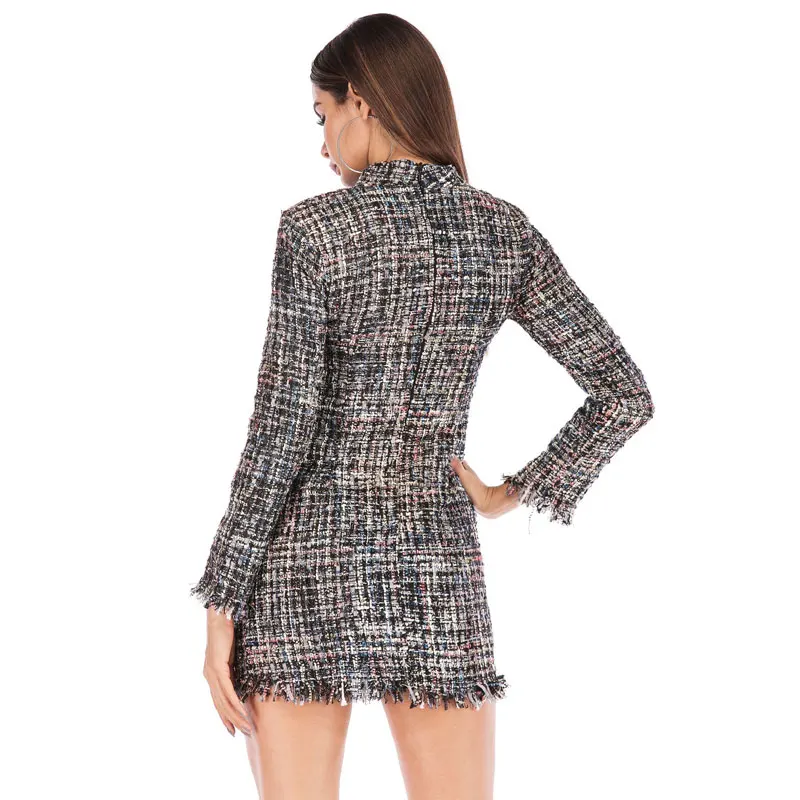 Клетчатые платья для женщин весна осень 2019 винтажные облегающие с круглым