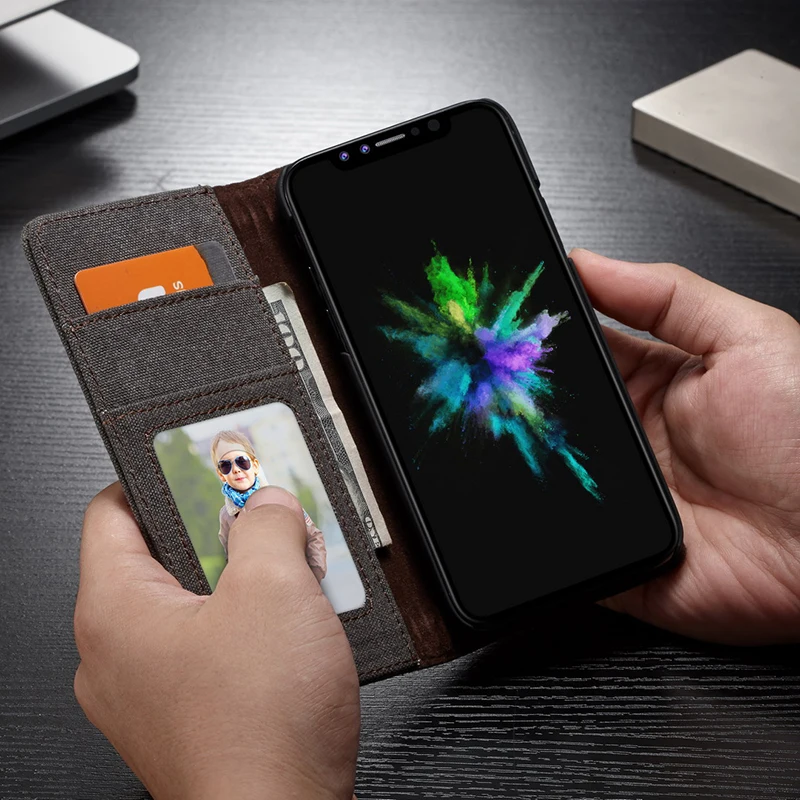 Холщовый чехол кошелек для телефона с iPhone 5 5S SE карт магнитный книжка X Xr Xs Max 8 7 6 6S