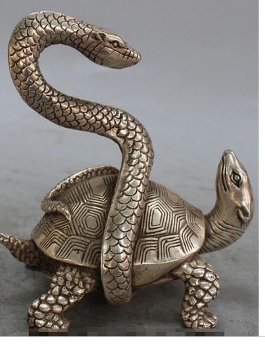 

Фарфоровый Серебряный фэншуй, Taoists God Beast Дракон-черепаха >>> декоративные бронзовые фабричные магазины, 6 дюймов