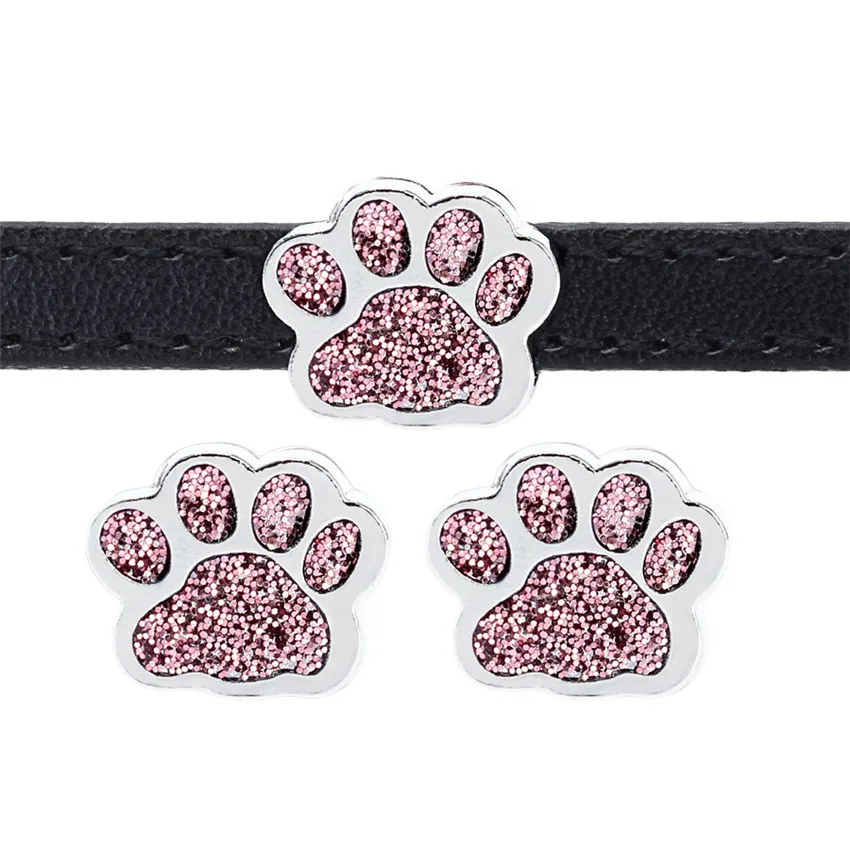 10Pcs/Lot 8mm Slide Charms Bracelets Jewelry Making Bling Enamel Cat Dog Bear Paw Footprint Fit Pet Collar Wristbands Belts | Украшения и