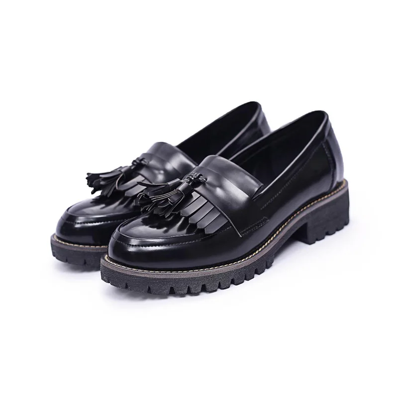 Black Oxfords Teahoo/ женские туфли-оксфорды с кисточками; женские слипоны из лакированной кожи; повседневные оксфорды на плоской подошве; женская обувь с толстой мягкой подошвой - Цвет: Black Oxfords