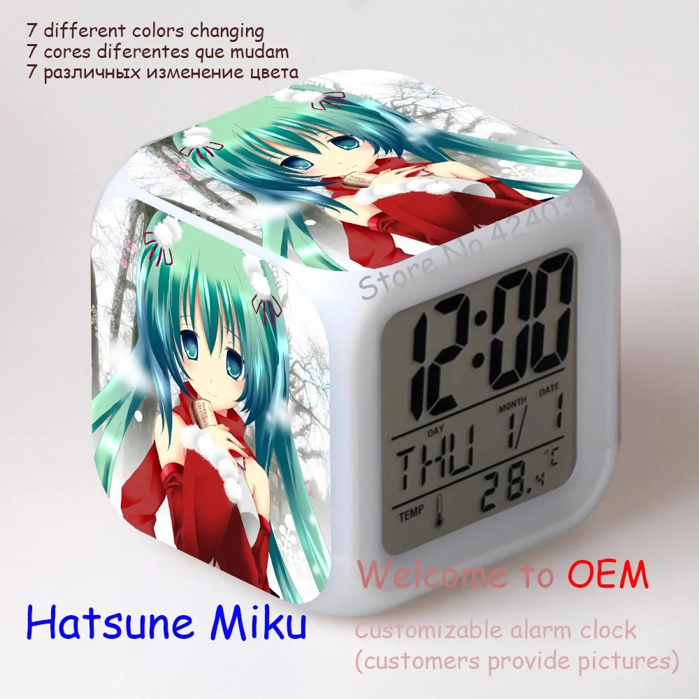 Hatsune Miku Tsune Miku Hatsune мультяшный будильник светодиодный цветной Ночной светильник сенсорный будильник отправляется на батарею можно настроить на изображение - Цвет: Hatsune Miku