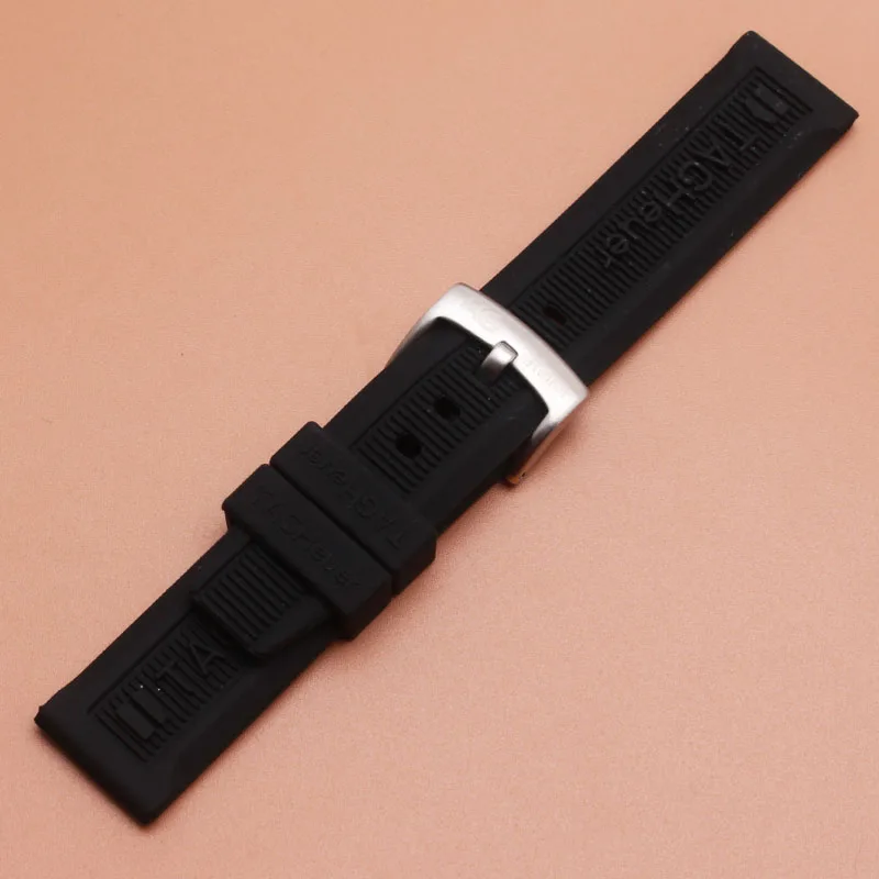 

Soft Black rubber silicone watchband accessories watch straps with pin buckle silver 20mm high quality watchband fit sport watch