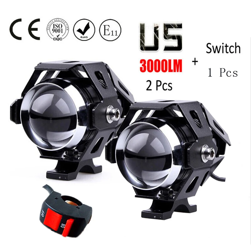 

Huiermeimi 1pair Motorcycle Headlight 125w LED U5 driving DRL 4 color moto spotlight Head auxiliary lamp car fog Spot work light