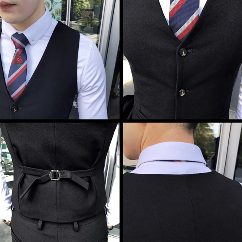 

Pure Color mens vest and pant Black Khaki Wine Red Fashion Business Casual Vest men Asian size S-XXXL waistcoat men trousers