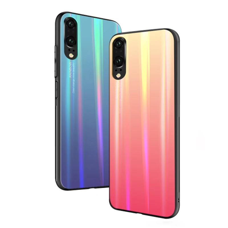 Градиентные чехлы из закаленного стекла для Huawei P20 чехол Pro роскошный