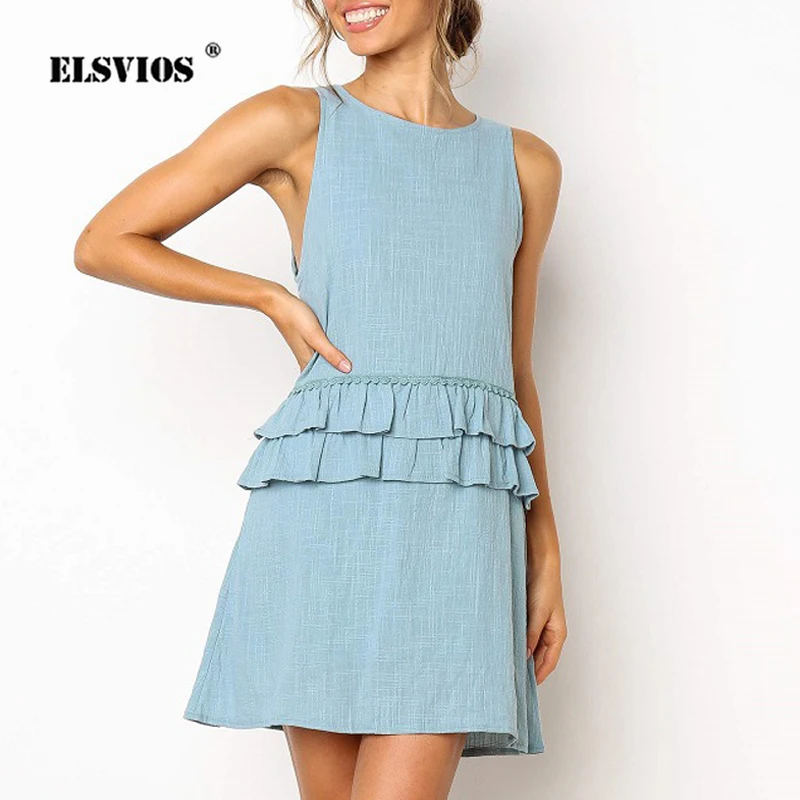 Женское платье без рукавов ELSVIOS однотонное трапециевидной формы с круглым