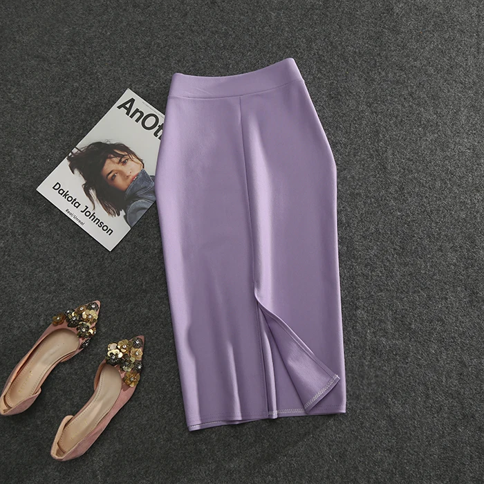 Лаванда Women Pencil Skirt High Waist Solid Color Slim Office Skirt Casual Tight Package Hip One Step Skirt Pink Yellow Blue Hot 2495LY - Цвет: Лаванда