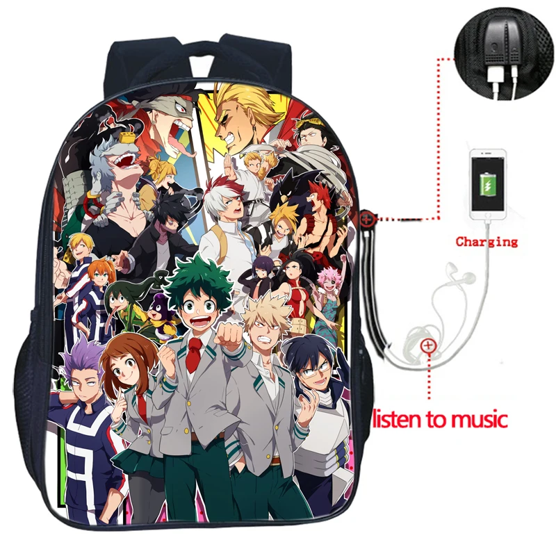 11 Мужской, женский, для мальчиков и девочек, школьный рюкзак Boku No Hero Academy, USB зарядка, двойной карман, модный ранец для ноутбука My Hero Academy - Цвет: 11