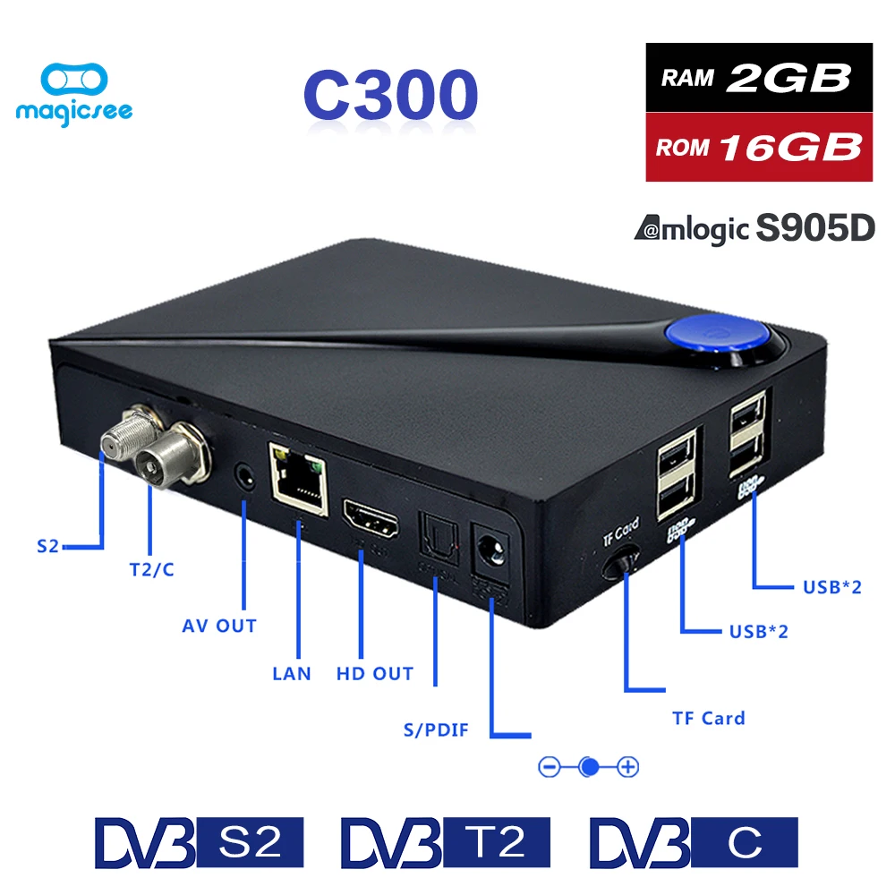 Magicsee C300 Amlogic S905D четырехъядерный 2 Гб 16 ТВ приставка DVB T2 S2 кабельная Android 7 1 4K смарт