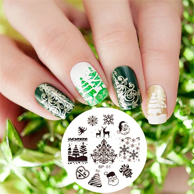 BORN PRETTY Xmas Bell Штамповка ногтей шаблон Снежинка Олень День благодарения год шампанское фейерверк ногтей штамп пластины - Цвет: BP 01