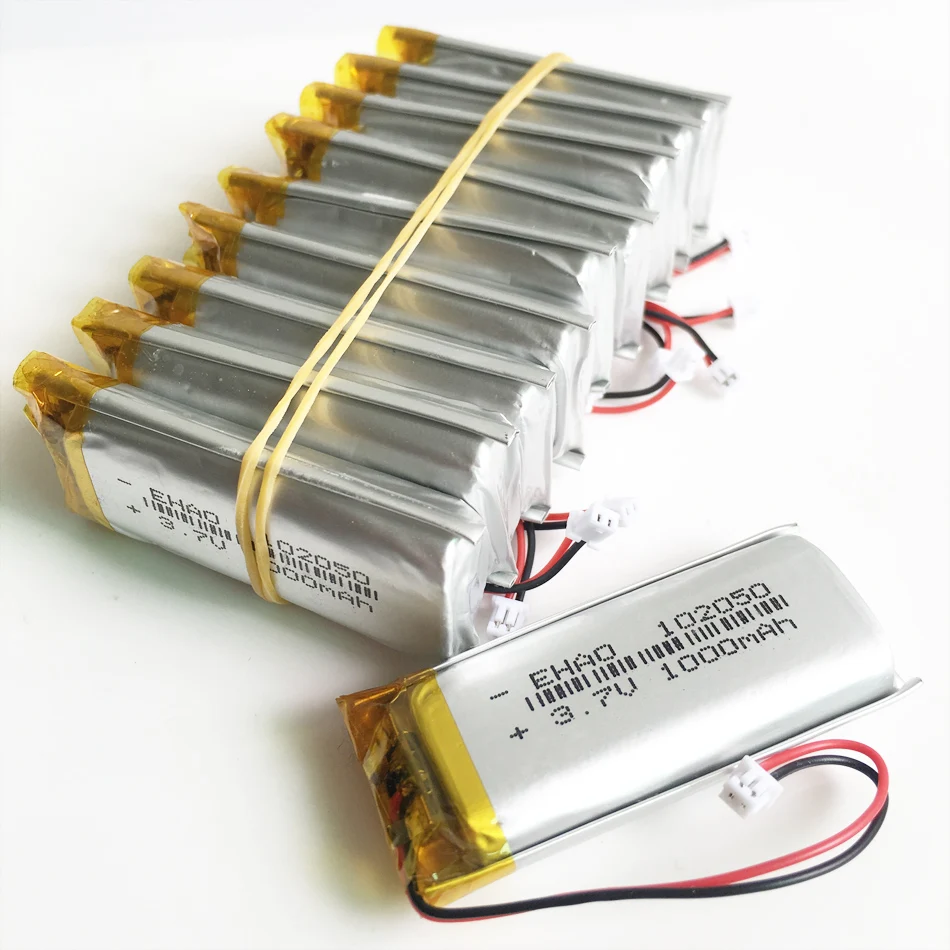 

10 pcs 3.7V 102050 1000mAh Lithium Polymer Lipo Rechargeable Battery JST 1.25mm 2pin Plug For KTV Household Wired Microphone GPS