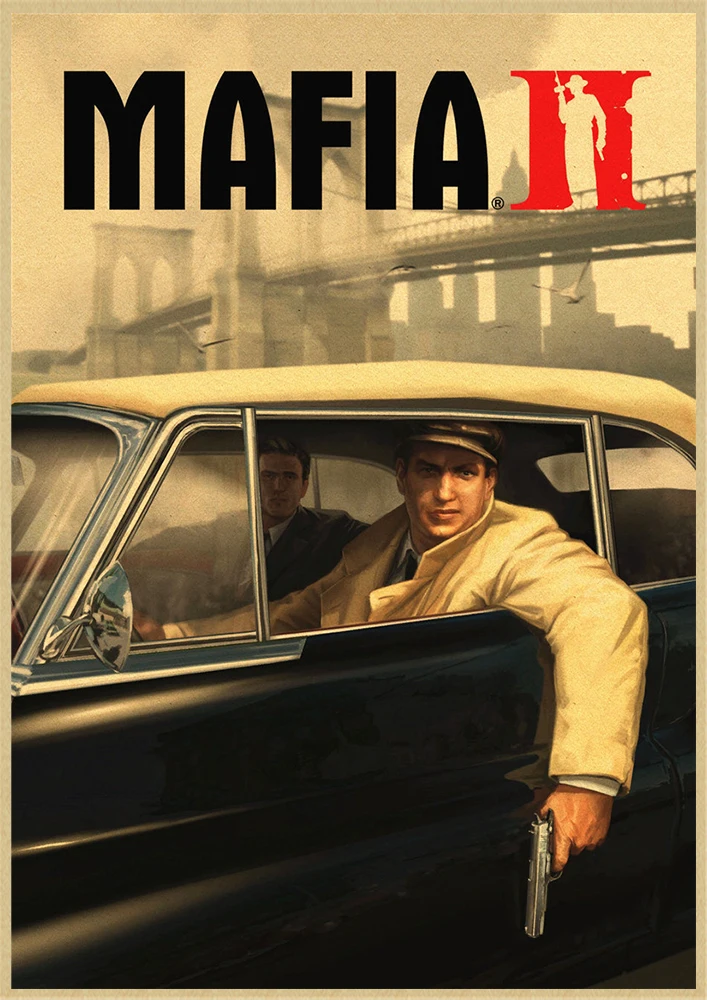 Мафия 2 3 игра пистолет машина крафт бумага плакат столовая Офис Декоративные Картины домашний декор