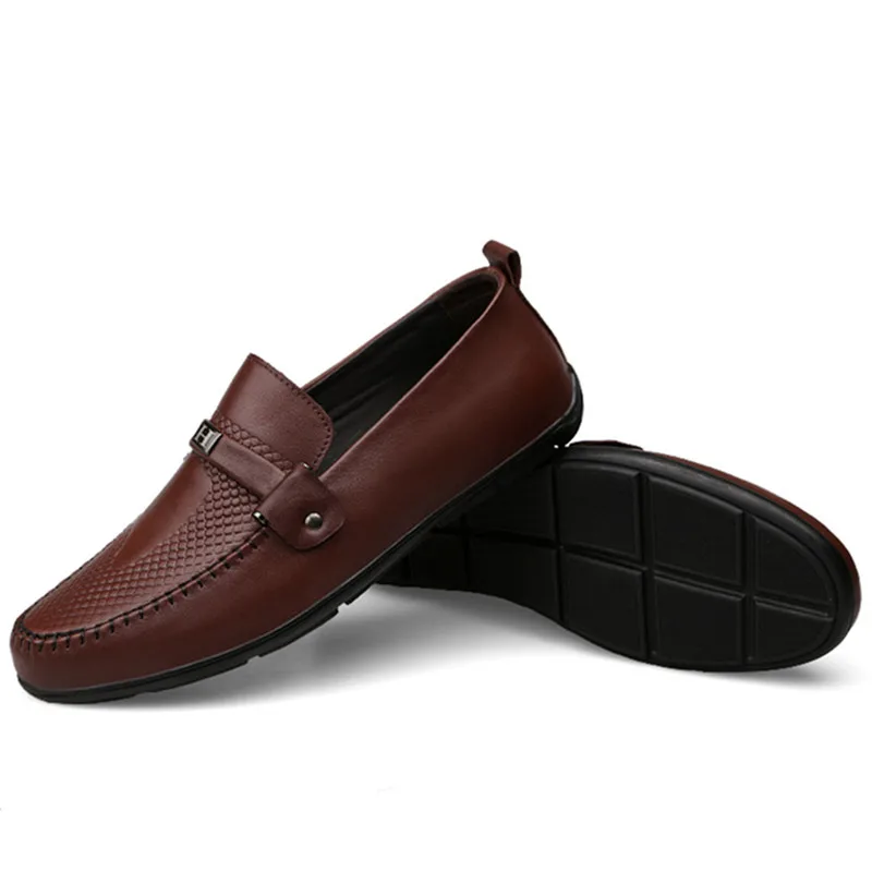 Loafers Genuine Leather Casual Men Shoes Fashion Embossing Boat Slip-On Soft Comfortable Driving Plus Size 36-47 | Обувь