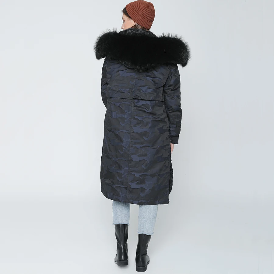 OFTBUY,, пальто с натуральным мехом, X-long, Камуфляжная парка, зимняя куртка для женщин, большой воротник из натурального меха енота, капюшон, подкладка из натурального меха норки