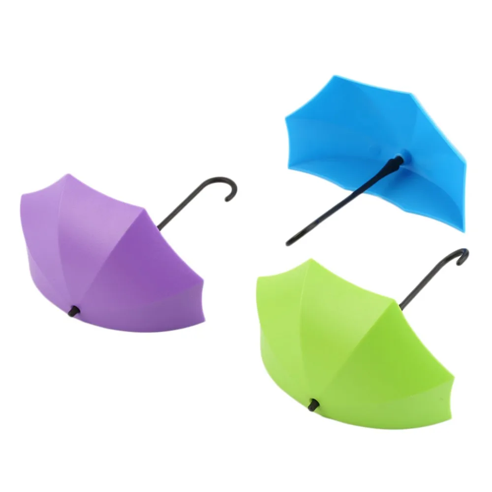 3Pcs/lot Umbrella Shape Clip Holders Cute Self Adhesive Wall Door Keys Clips School Office Sticky Holder Home Supplies |