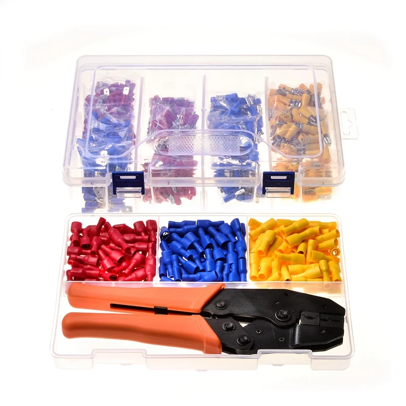HOT-900Pcs Assorted Crimp Terminals Insulated Male/Female Spade Wire Butt Connectors Kit +1Pc Electrical Crimping Pl | Инструменты