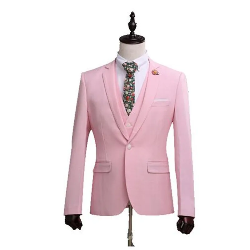 

Fashion Pink Men Suits Wedding Tuxedos Man Formal Suit Slim Fit Groom Tuxedos 3 Pieces Terno Masculino (Jacket+Pants+Vest)