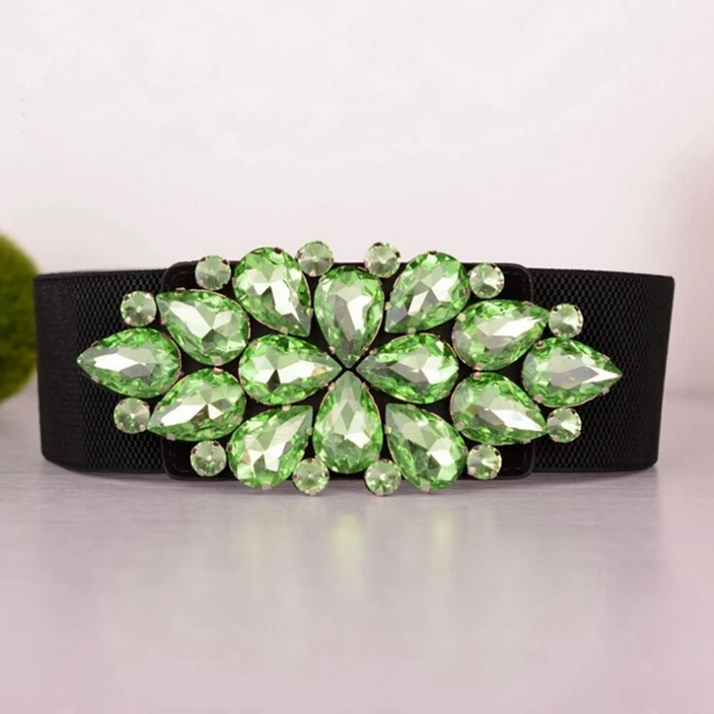 Великолепные Bling Кристалл пряжки ремни для женщин широкий эластичный поясной