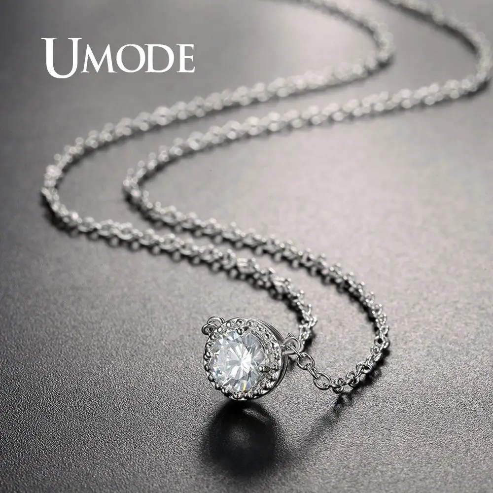 Модная круглая цепочка UMODE с кулоном из фианита и кристаллов ожерелья для женщин