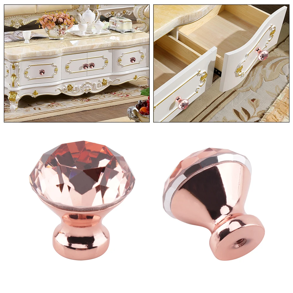 

30mm Diamond Crystal Cabinet Knobs Handles Rose Gold Wardrobe Cupboard Drawer Knobs Pulls Kitchen Furniture Door Handle Hardware