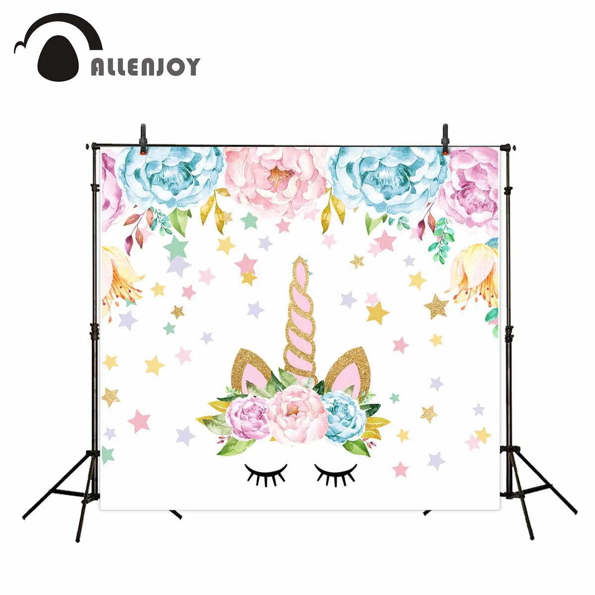 

Allenjoy photo background Cute unicorn background flower gouache style stars fairy tale for photo background for photography