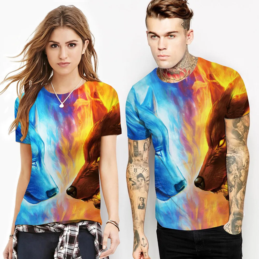 

2019 Doodle-Eyed Digital Printed T-shirts Short Sleeves O-neck Boy Women T-shirt Adult Sweethearts A 3D Cotton Men Girl Tee