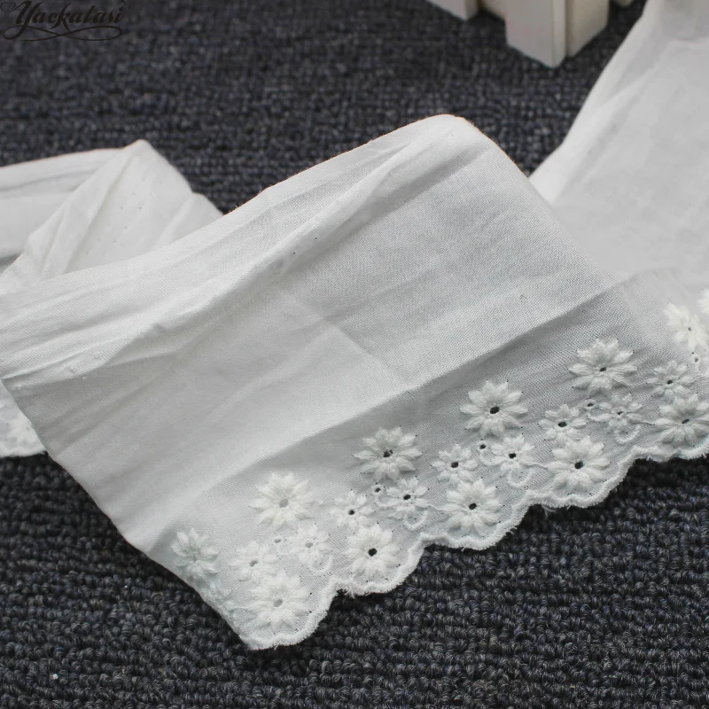 

YACKALASI 15 Yds 100% Cotton Lace Eyelet Embroidered Fabrics Swiss Cotton Voile Appliqued 3D Flower Trims White 6cm