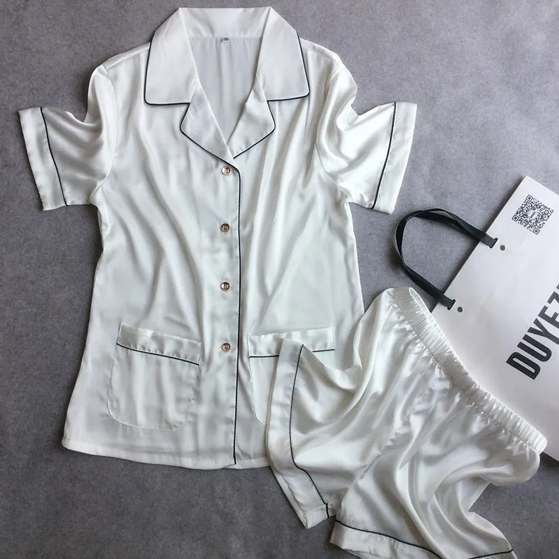 Укороченные штаны + топы с короткими рукавами комплекты пижам из шелкового