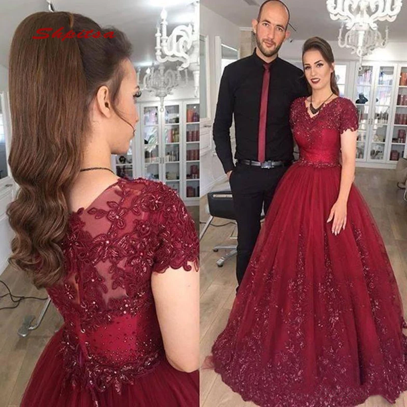 

Burgundy Long Lace Evening Dresses Party Plus Size Ladies Women Sequin Formal Dresses Evening Gown