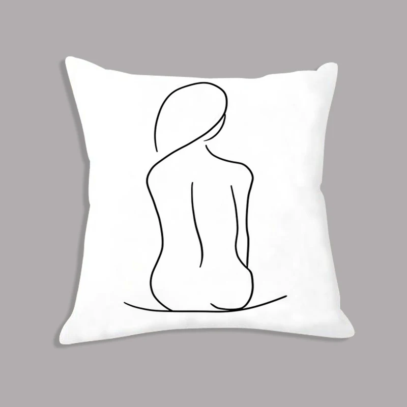 

Abstract Line Girl Body Hand Minimalist Painting White Cushion Throw Pillow Decorative Plush Cushion Sofa Decor