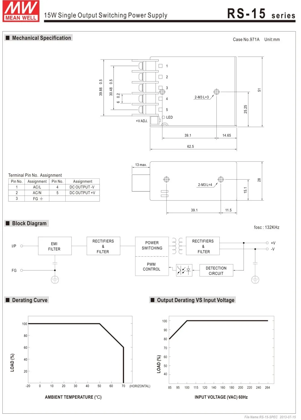 Meanwell RS-15 15W 3,3 V/3A 5 V/3A 12 V/1.3A 15 V/1A 24 V/0.625A 48V источник питания CB UL CE одобренный PSU 3 года гарантии