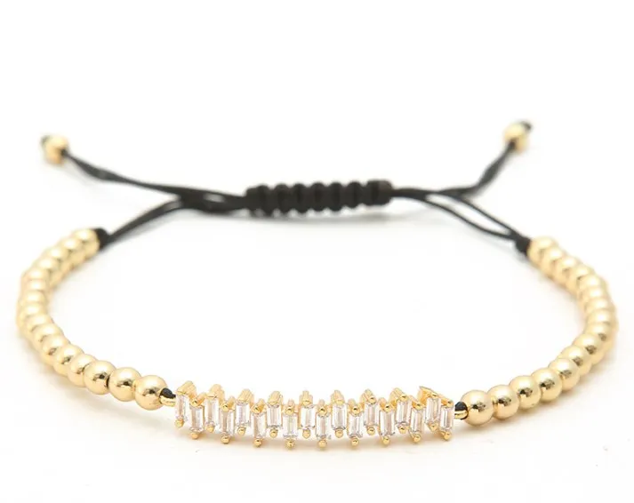 gold silver micro pave White cz Cubic Zirconia rope adjusted Copper Beads Bracelet fsae23 Charm Braided Bangles Women | Украшения и